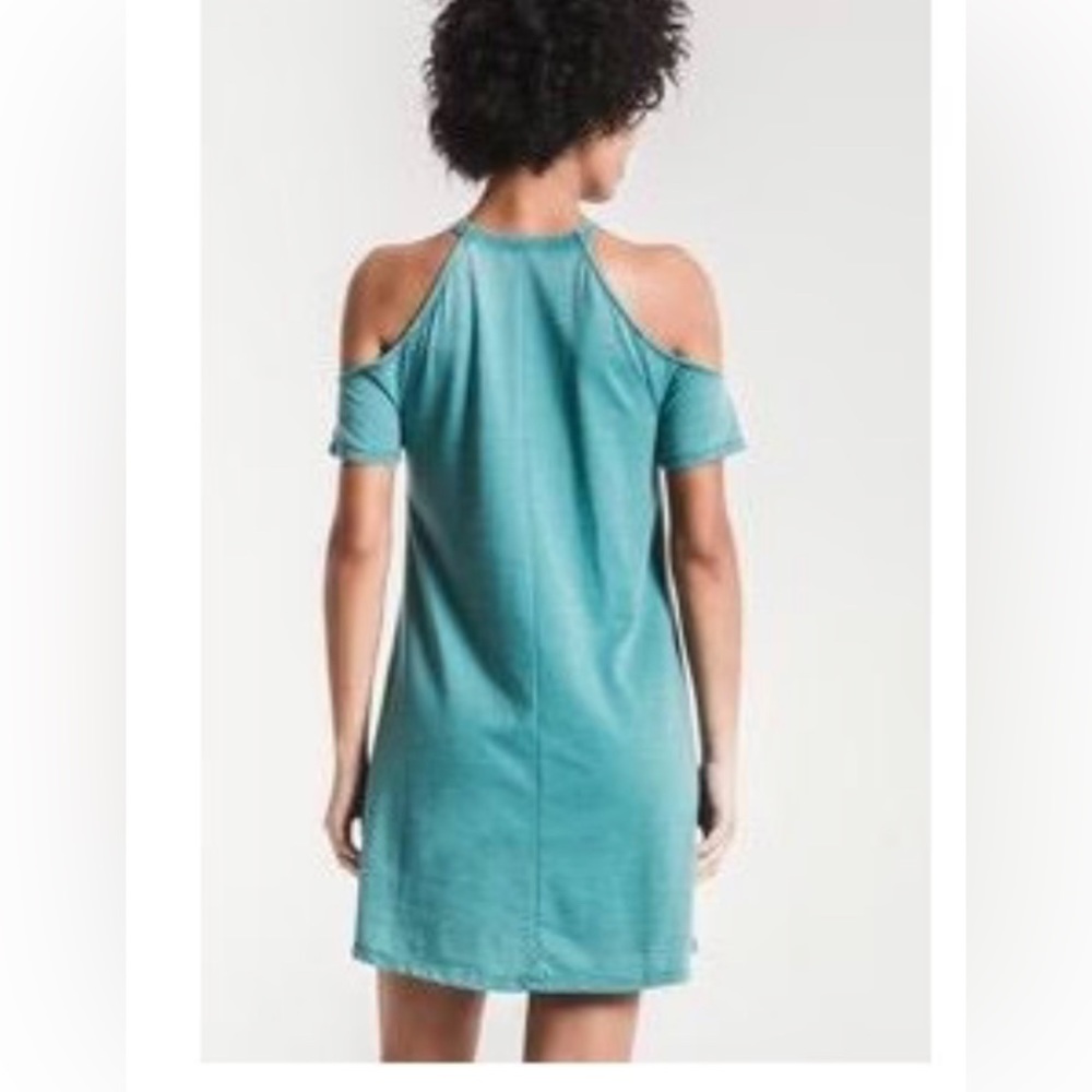 Z Supply Womens Size Small Cold Shoulder T Shirt Dress Aqua Blue Ribbed Neckline